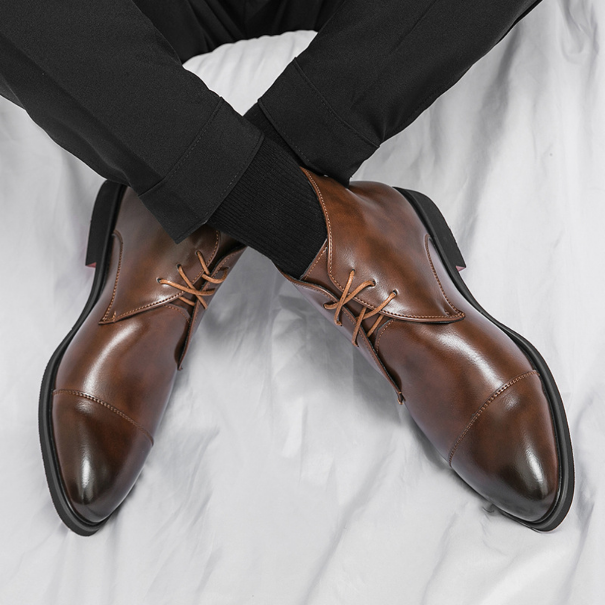 Modern Leather Lace-Up Dress Boots