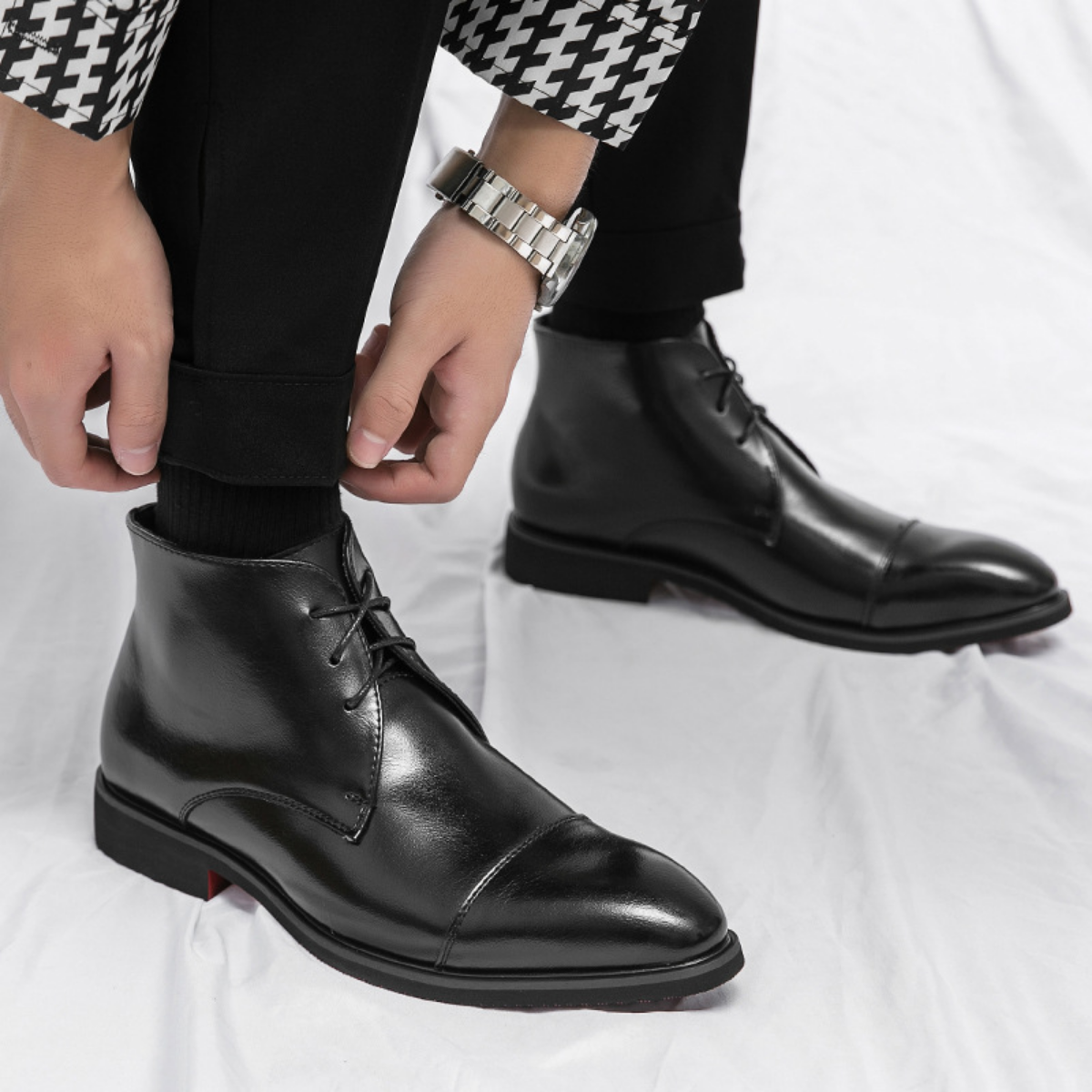Modern Leather Lace-Up Dress Boots