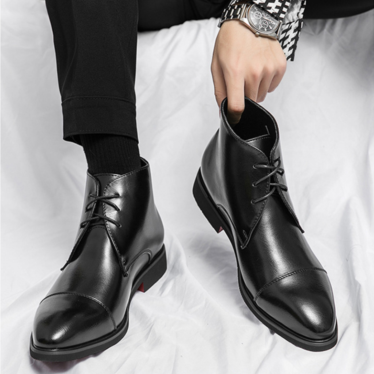 Modern Leather Lace-Up Dress Boots