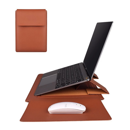 Slim Tech-Leather Laptop Sleeve with Stand