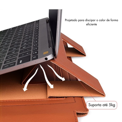 Slim Tech-Leather Laptop Sleeve with Stand