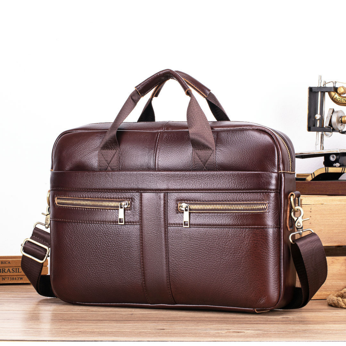 Minimalist Slim Leather 14-inch Briefcase
