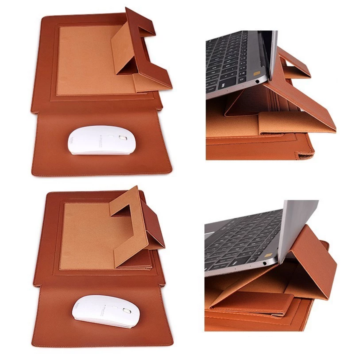 Slim Tech-Leather Laptop Sleeve with Stand