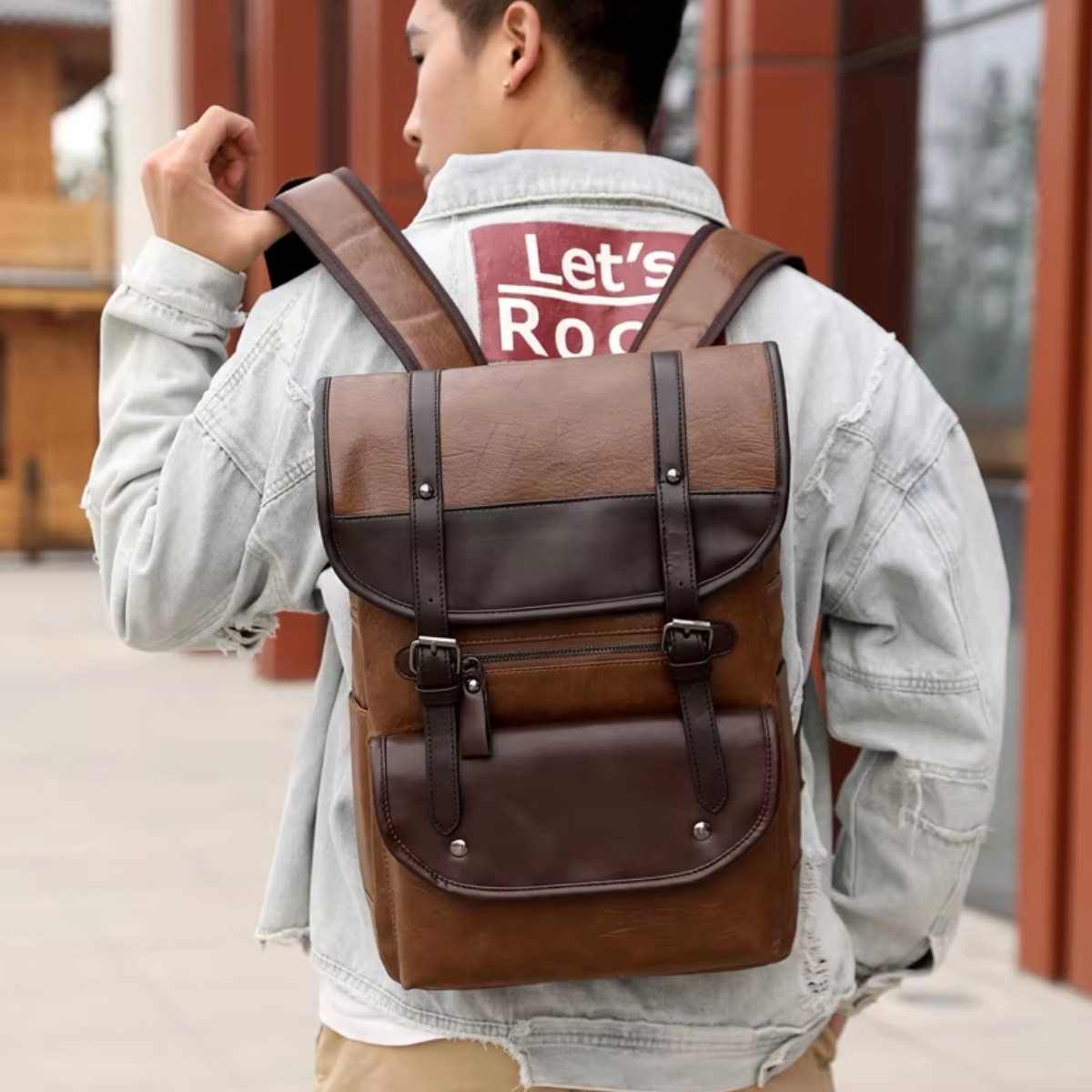 Vintage Multi-Pocket Leather Backpack