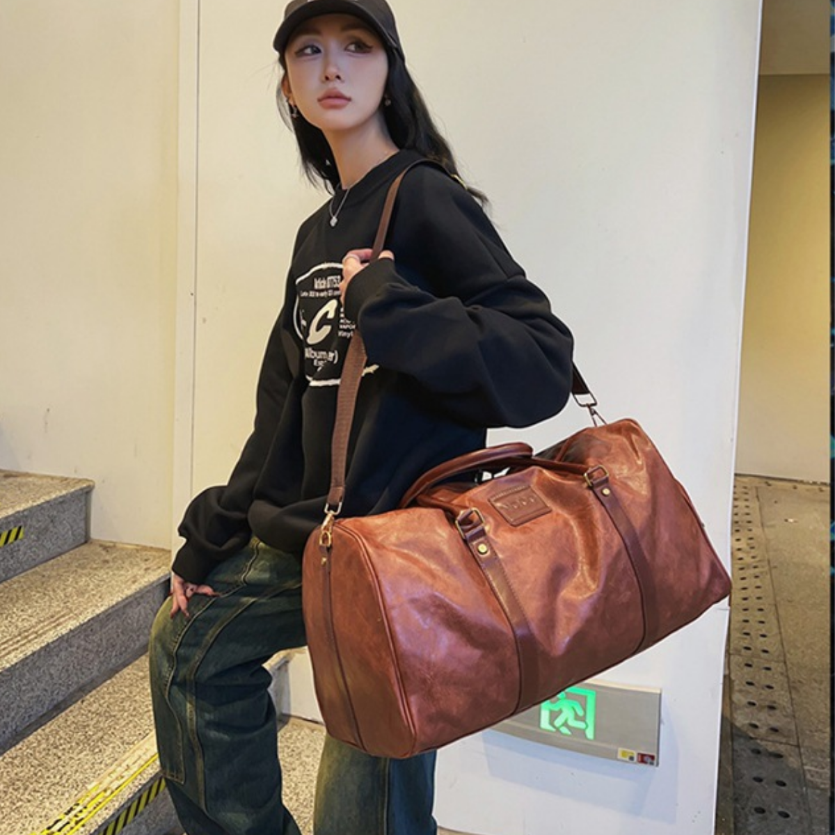 Rugged Leather Sport Duffle Bag