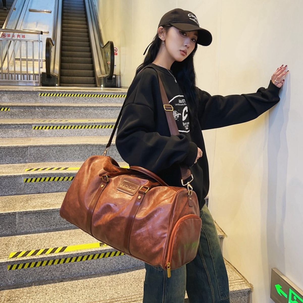 Rugged Leather Sport Duffle Bag
