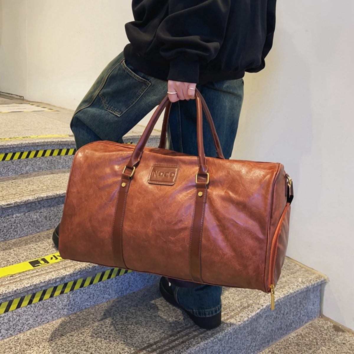 Rugged Leather Sport Duffle Bag