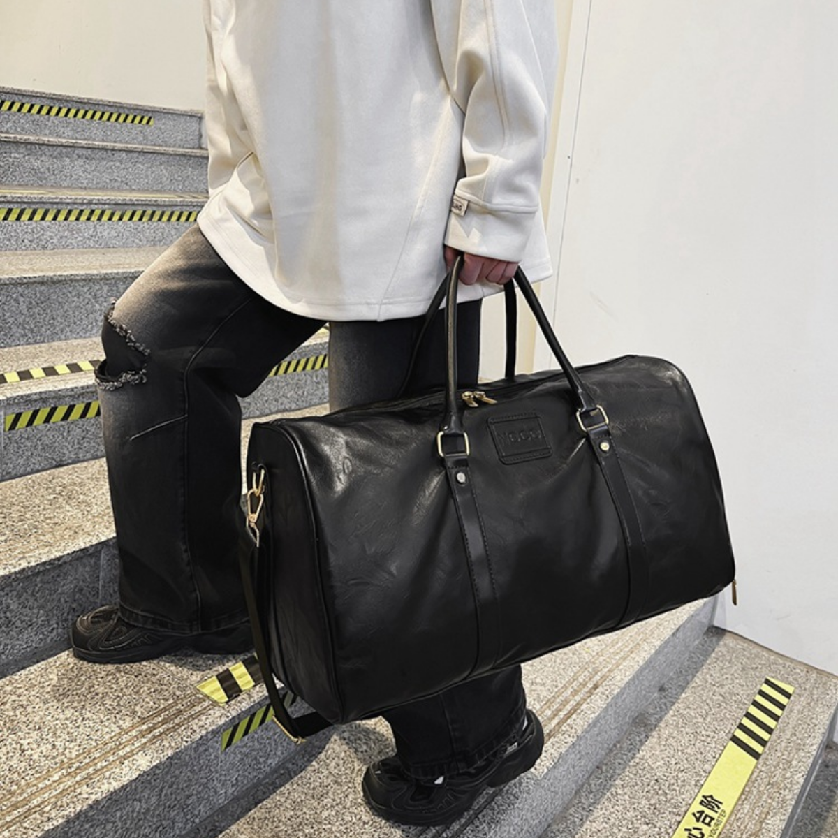 Rugged Leather Sport Duffle Bag