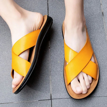 Sandália Masculina em Couro Italiano Tequila