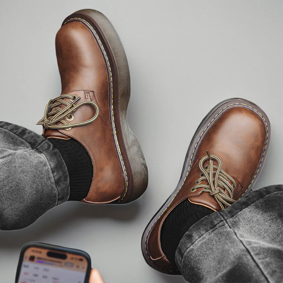 Sapato Derby Masculino Casual em Couro Bass – Estilo Vintage