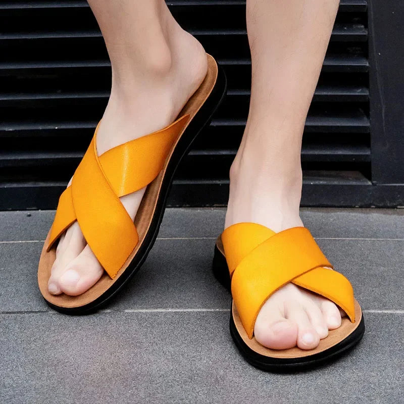 Sandália Masculina em Couro Italiano Tequila